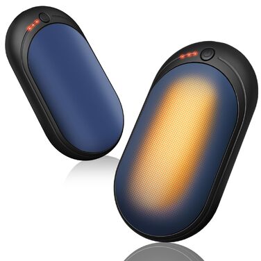 Електричний грієчка для рук, перезаряджуваний набір 2 шт. з акумулятором 6000mAh, USB-кабель, 3 режими нагріву, 20 годин тепла, перезаряджувана кишенькова пічка для активного відпочинку взимку (чорний, синій)