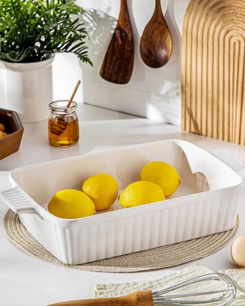 Керамічна форма для запікання MALACASA Bake.Bake 39,6 см, 4,2 л, біла, для лазаньї, тірамісу, запіканок, прямокутна, на 4-6 осіб
