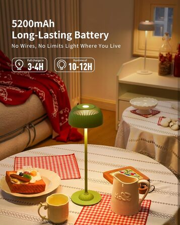 Світлодіодна настільна лампа бездротова LED для вулиці та дому, димована, з акумулятором 5200mAh, IP54, чорна (2 шт)