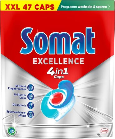 Капсули для посудомийних машин Somat Excellence 4in1, швидкорозчинні табічки для чистоти та блиску, підходять для Eco-програм та низьких температур, без аромату, 176 шт (4х44 шт)