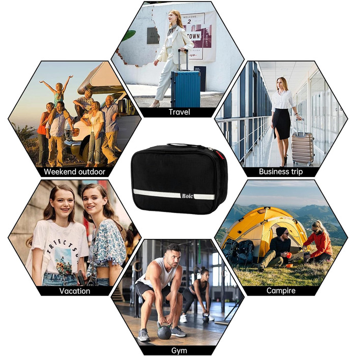 Сумка для туалетних аксесуарів на гачок, дорожня косметичка для жінок та чоловіків, органайзер для косметики з 4 відділеннями, чорна, Oxford Caping