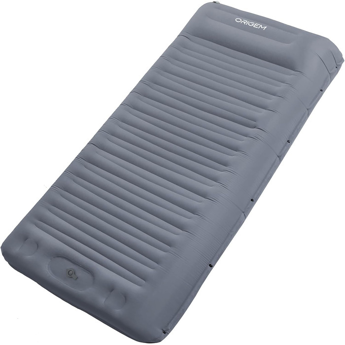 Origem Self-Inflating Camping Mat - Ultralight Sleeping Pad with Foot Pump - 14cm Thick - Ideal for Hiking, Travel, Beach, Tent & Hammock - Light Grey
