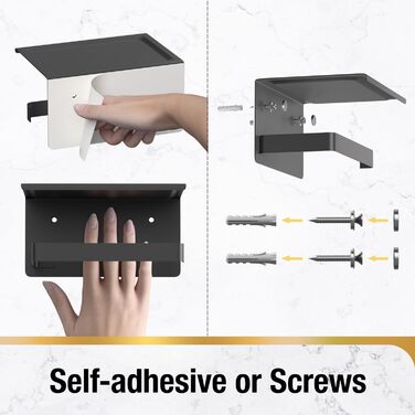 Тримач туалетного паперу HITSLAM без свердління, чорний, нержавіюча сталь з полицею, самоклеючий, для ванної кімнати