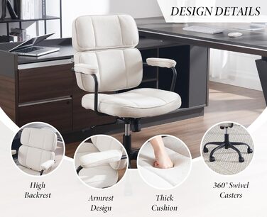 Крісло офісне, комп'ютерне, для дому, з регулюванням висоти, 360° обертання, з підлокітниками, з екошкіри, бежеве