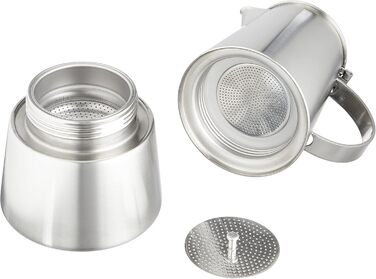 Cilio Espresso Maker MODENA, Stainless Steel, Suitable for All Cooktops, Ø 9.5 cm, Dishwasher Safe, Moka Pot, Espresso Maker 6 Cups, Camping Coffee Maker