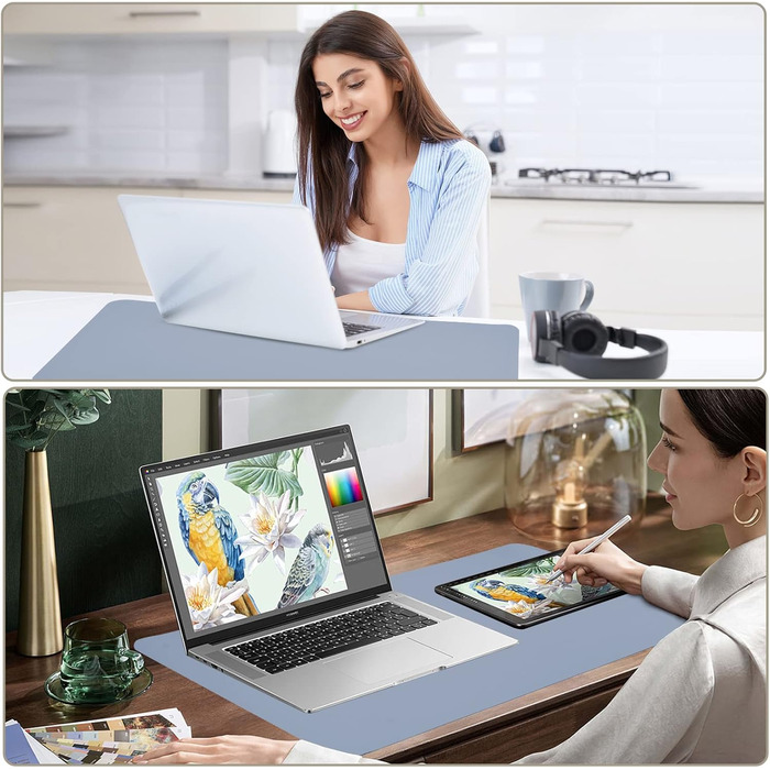 PINKCAT Килимок для миші 80x40 см, двосторонній, з PU-шкіри, захист столу, для офісу та дому (світло-зелений+світло-блакитний)