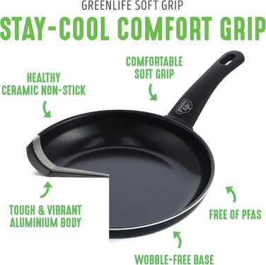 Набір сковорідок GreenLife Soft Grip з керамічним антипригарним покриттям, 18 см і 26 см, PFAS-free, підходять для духовки та посудомийної машини, бірюзові