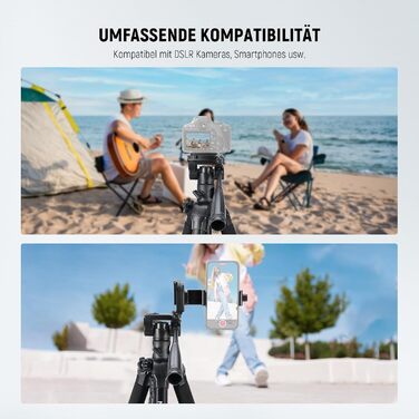 NEEWER Штатив відео для камери з пливним кріпленням 72', сумісний з DJI RS Gimbal, 360° обертання та +90°/-70° нахил, максимальне навантаження 8кг (TP05 з тримачем для телефону)