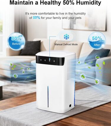 Електричний осушувач повітря з низьким рівнем шуму та підсвіткою, 500 мл. Захист від замерзання. Ідеально для кухні та підвалу
