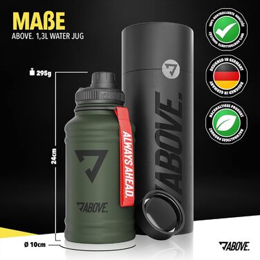 Металева пляшка для води 1.3 л, олива – нержавіюча сталь, BPA-free, герметична, спортивна, для фітнесу та подорожей, подарункова упаковка