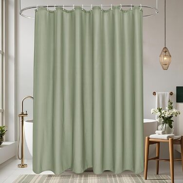 Штора для душу EurCross 180x200 см, водонепроникна, текстильна, зелена, з кільцями (1 шт)