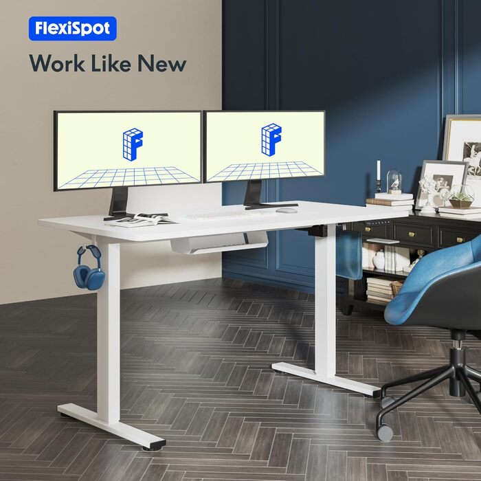Регульований за висотою стіл FlexiSpot Basic – з органайзером для кабелів, гачками та суцільною стільницею. Ергономічний стіл для дому та офісу (120x60 см, горіх)