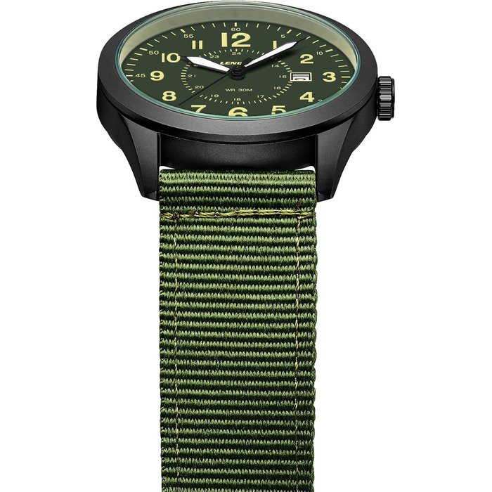 Годинник чоловічий LN LENQIN Military 30M водонепроникні годинники з датою, кварцові, тактичні, з нейлоновим ремінцем (зелено-чорний)