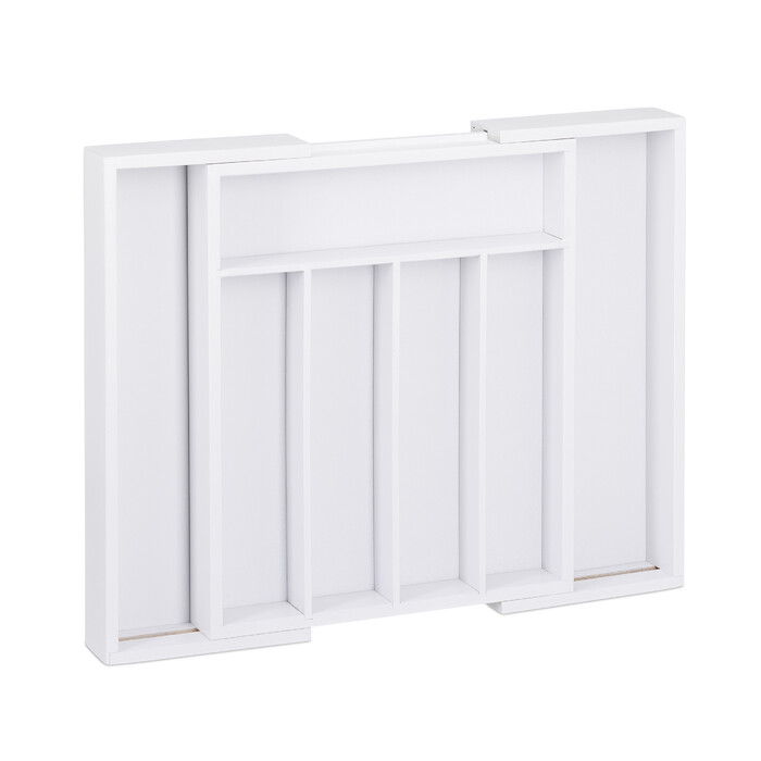 Relaxdays White Bamboo Cutlery Box, Adjustable