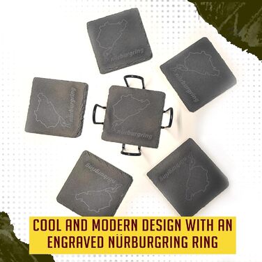 Nürburgring Coasters for Drinks, 6-Piece Set - Coasters made of slate, for home and the dining room, decoration, racing fans