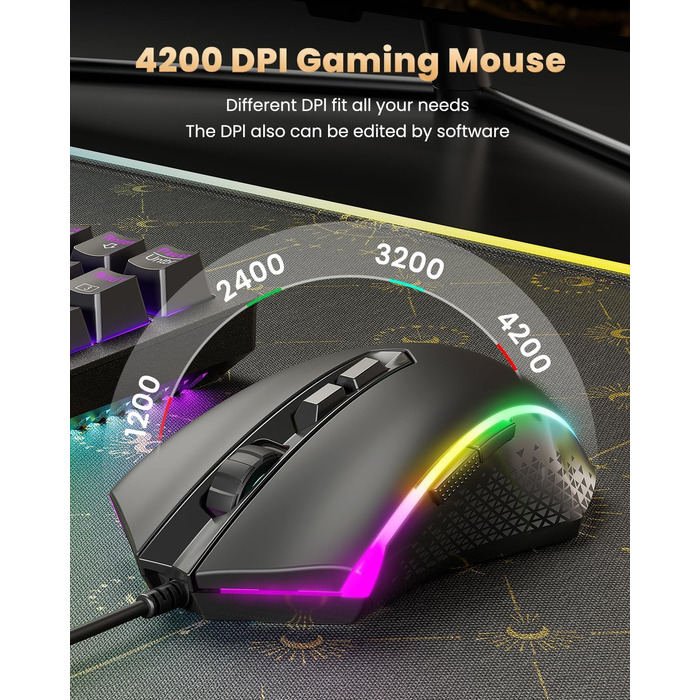 Redragon K552 Комплект: Механічна клавіатура та миша для геймінгу з RGB-підсвічуванням, brown switches, 4200 DPI, QWERTZ DE Layout