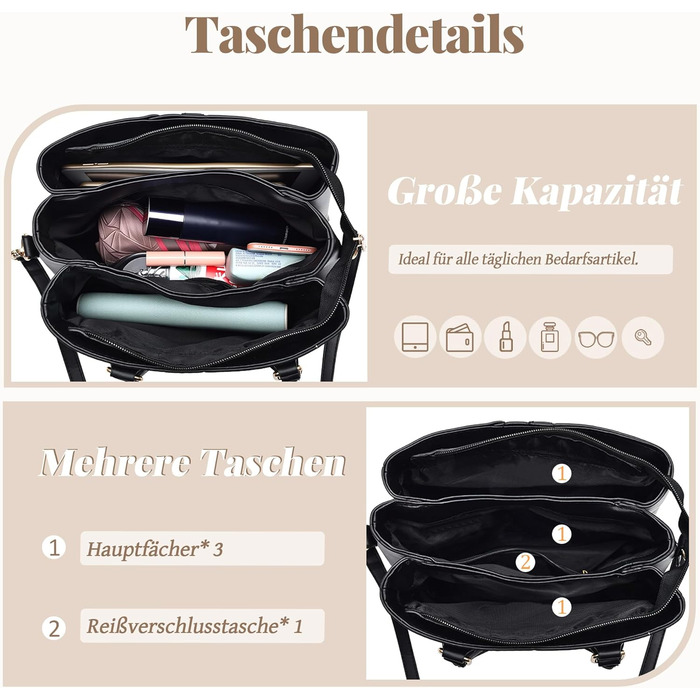 Стильна жіноча сумка-шопер на плече та ручках, чорний PU шкіра, для роботи, подорожей, школи