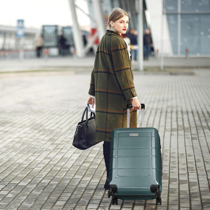 Валіза ручної поклажі TANTOMI 20 дюймів, жорсткий корпус ABS+PC, телескопічна ручка, колір світло-темнозелений (Set M/L/XL)