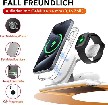 Бездротова зарядка Aimtel 3-в-1 з нічними ліхтариками, сумісна з iPhone 17/17 Pro/17 Pro Max/17 Air та Apple Watch. Підходить для AirPods Pro/4/3/2