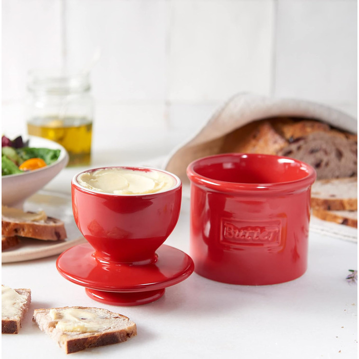 Butter Bell - The Original Butter Bell by L. Tremain, French Ceramic Butter Dish for Spreadable Butter, Maraschino Red, Glossy Surface, Retro Café Collection
