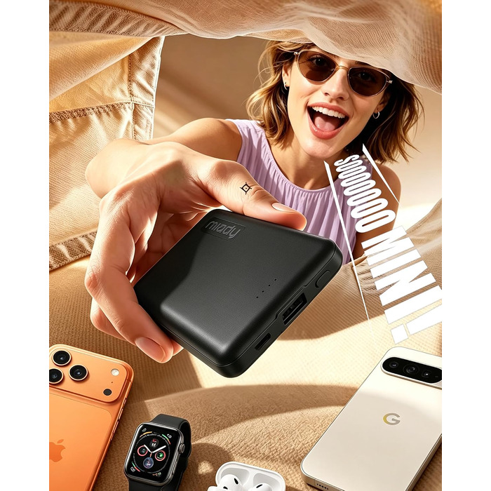 Міні-павербанк Miady 5000mAh 18.5W з USB-C портом для iPhone, Samsung, iPad, чорно-білий