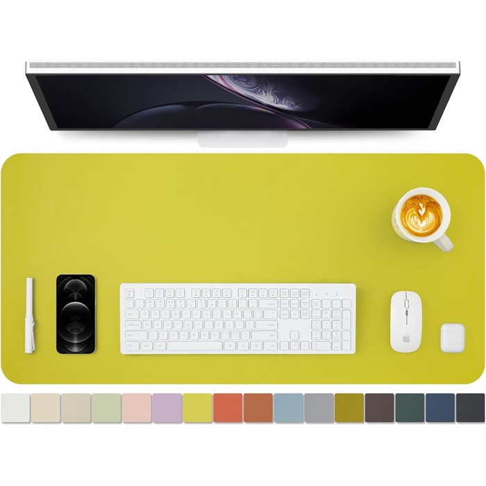 Підкладка під стіл Leder - антиковзаюча PU підкладка та килимок для миші для офісу та дому - органайзер та аксесуари для столу (Лимонний колір, 90см x 43см)