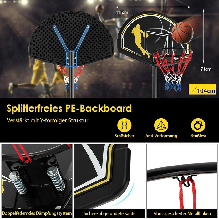 COSTWAY Adjustable Height Basketball Hoop System - Outdoor Mobile Basketball Stand with Wheels & Weight Bag - 130-305cm