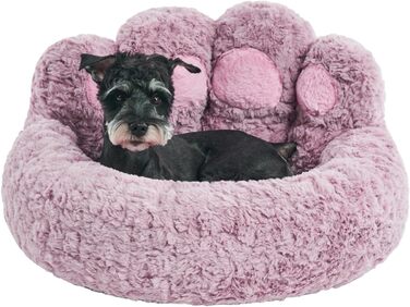 Jiupety Pet Round Dog Bed in Paw Shape, Soothing Donut Dog Bed, Faux Fur Cat Bed, Medium Size. The diameter is 56cm, comfortable and soft, machine washable (L 66 cm x W 66 cm x H 20 cm, Violet).