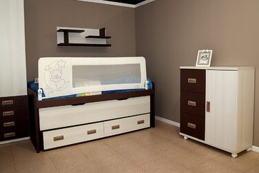 Дитяча захисна перегородка для ліжка 150x66 см, модель Ведмедик і Місяць, сіра, сертифікат SGS