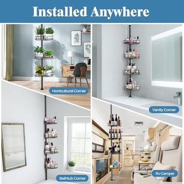 Телескопічна поличка для душу, регульована висота 58,5-317,5 см, чорна. Без свердління, для ванної кімнати