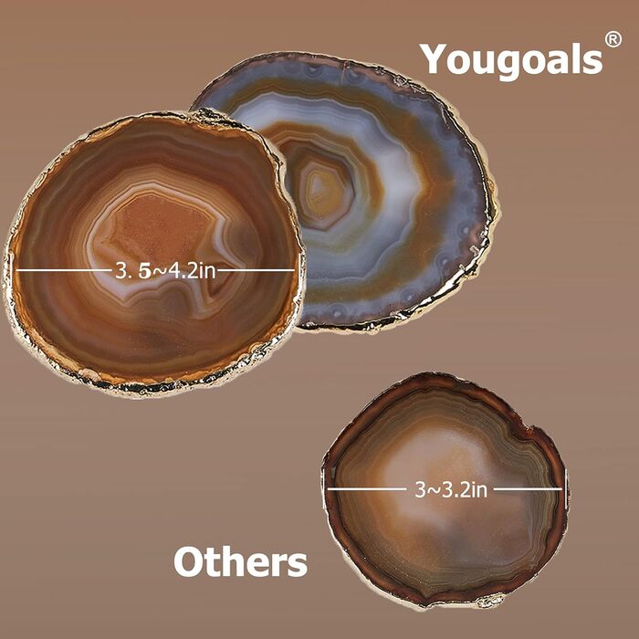 Yougoals Coasters, Geode Coasters for Drinks, Gemstone, Natural Stone, Agate Slices, Coasters, Cup Mat for Home Decoration (4 Pieces) (Natural Coffee, 2 Pieces)