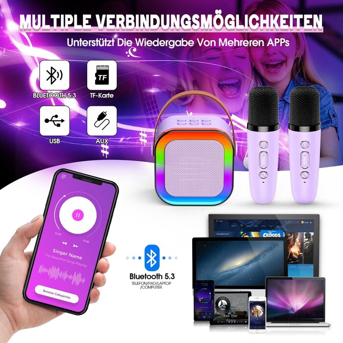 Караоке-мікрофон для дітей Dislocati 3-12 років з Bluetooth та LED-підсвіткою, фіолетовий. Портативна музична іграшка для вечірок