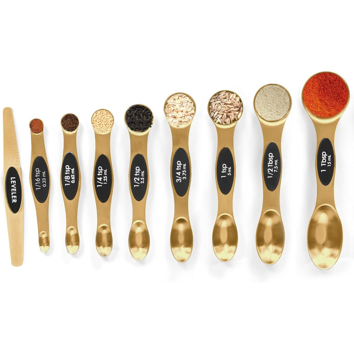 Magnetic Measuring Spoon Set, Stainless Steel with Leveler, 9 Piece, Stackable Measuring Cups for Baking, Measuring Cups and Spoons Set, Kitchen Gadgets, Household Utensils, Fits Spice Jars
