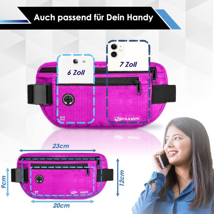 Чоловіча та жіноча бананка - плоска бананка для телефону до 7 дюймів - поясна сумка для спорту, подорожей та бігу (Рожева)