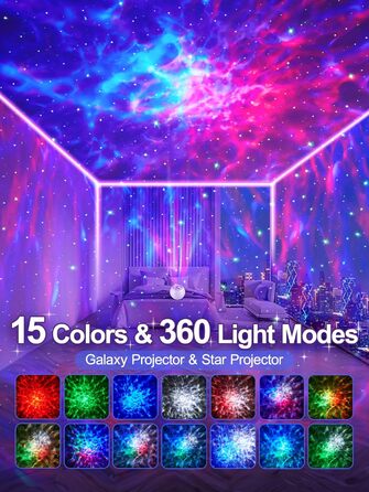 Star Projector for Kids, 15 Light Colors + 15 Music + Bluetooth Night Light Star Projector for Adults, Remote Control + 4 Timer Aurora Lamp, Galaxy Projector Gifts, Lava Lamp, Room Decoration