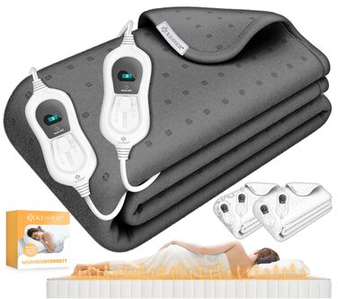 Електрична ковдра KESSER® з автовимкненням та пультом дистанційного керування | 3 температурні режими | Підкладка-грілка під матрац | Тепла ковдра з м'якого флісу, білий колір, без візерунка (160 x 140 см, антрацит)