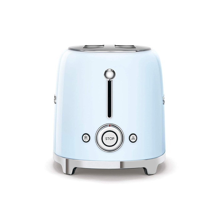 Тостер Smeg TSF02PBEU - 2 слоти для 4 тости, 6 рівнів підсмажування, функція підігріву, розморожування та приготування багелів, знімний піддон, 1500W, пастельно-блакитний