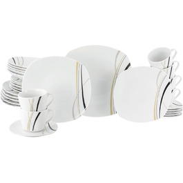 CreaTable Geschirrset Square City Line: 12-teilний сервіз для 6 осіб з порцеляни, сумісний з мийною машиною та мікрохвильовою піччю