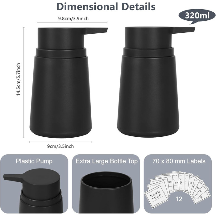 Дозатор для мила з пластику, 2 шт. - дозатори для мила з помпою для ванної, кухні, мийної кімнати, чорний