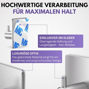 Набір гачків для рушників Filzada® (4 шт.) - не потребують свердління, нержавіюча сталь, 3M, водонепроникні, для ванної кімнати