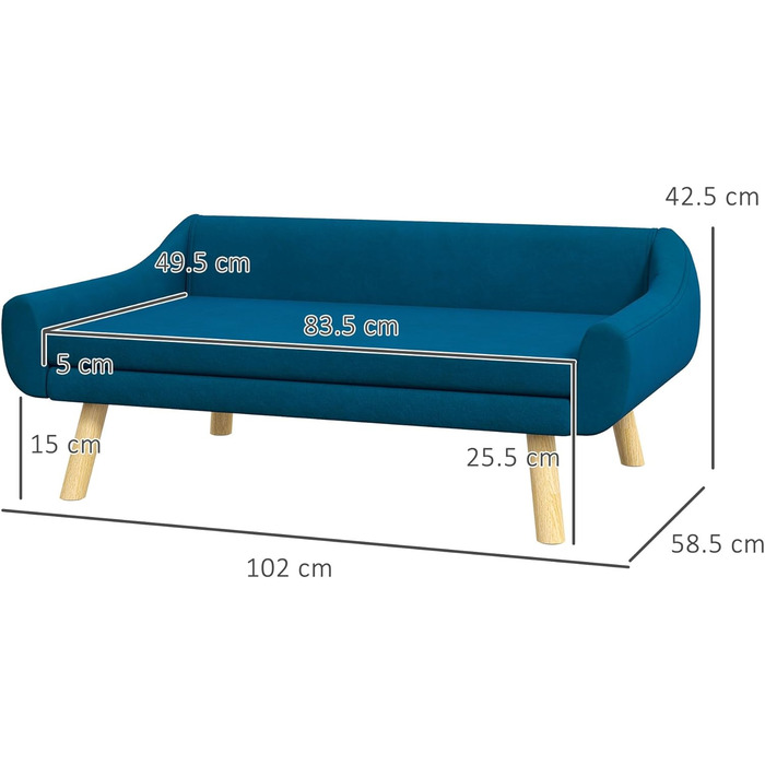 PawHut лежанка для собак з м'яким подушкою, лежанка для тварин з дерев'яним каркасом, знімний та пральний чохол, для середніх та великих собак, блакитна