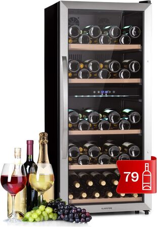 Klarstein Wine Refrigerator - Freestanding 33 Bottle Wine Cooler with Dual Zone & Glass Door - Indoor/Outdoor Beersafe with LED Lighting - 5-18°C
