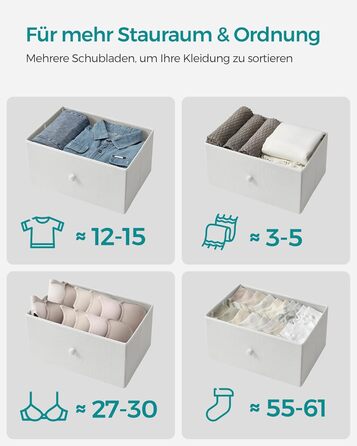 SONGMICS Chest of Drawers, Storage Cabinet with 4 Fabric Drawers, Metal Frame, Tall and Narrow, White-Oak Finish LTS314W57