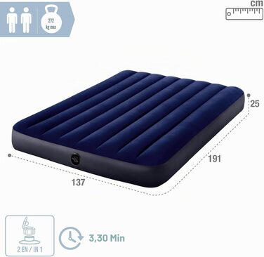 Повітряний матрац Intex Dura-Beam Fiber-Tech двоспільний 137 x 191 x 25 см, надувне ліжко для кемпінгу та гостей (64758)