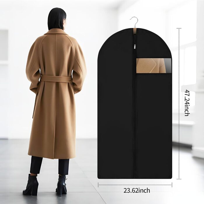 4 місткі мішки для одягу, 120 x 60 см, чорні, з блискавкою, для зберігання одягу та захисту від пилу