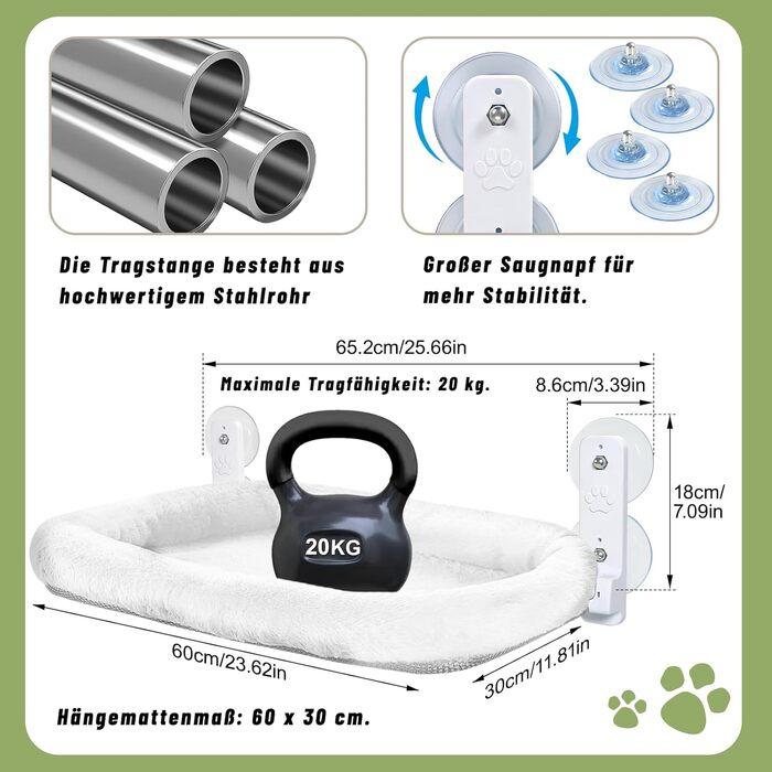 Лежанка для котів на вікно 60x30 см, гамак для котів зі стабільними присосками, складане ліжко для котів на віконний підвіконня, до 20 кг, (з ліжком для котів XL, бежевий)