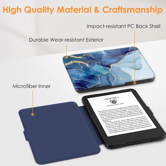 Чохол Fintie для Kindle 6 (11 покоління) 2024/2022 з авто-вимиканням, захисний чохол для Kindle Basic 2024, Ozean Marmor
