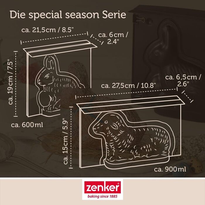 Easter Zenker Lamb and Bunny Baking Molds – 900 & 600 ml Filling Volume – 3D Cake Molds with Lamb and Bunny Motifs for Baking – Delicious Easter Decorations