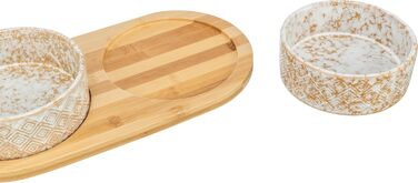 TRIXIE Ceramic & Bamboo Dog Bowl Set - 800ml, for Small & Medium Dogs, Dishwasher Safe, Durable