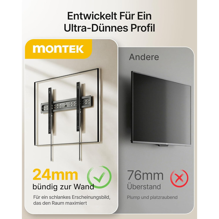 Настінний кронштейн для телевізора monTEK Ultra Slim (43–95 дюймів), фіксований, до 68 кг, VESA 800x400 мм